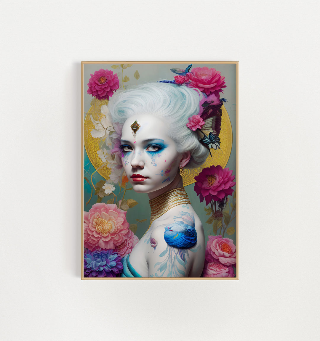 White Hair And Pink Flowers Wall Art Poster