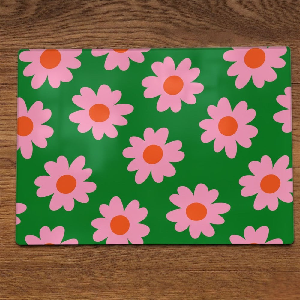 Yililo Green And Pink Flower glass placemats, printed with green and pink blooms.