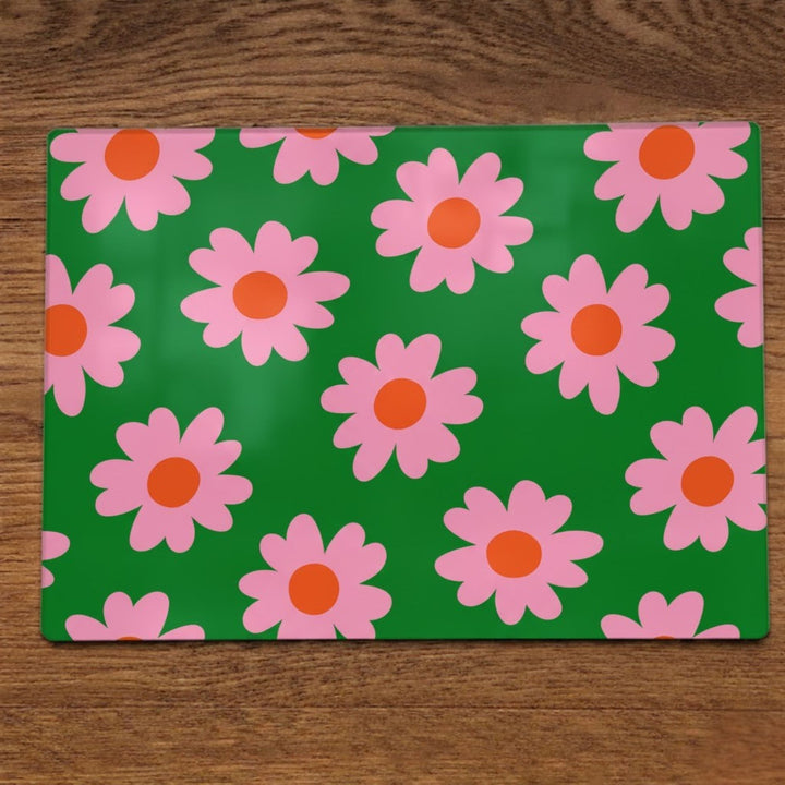 Yililo Green And Pink Flower glass placemats, printed with green and pink blooms.