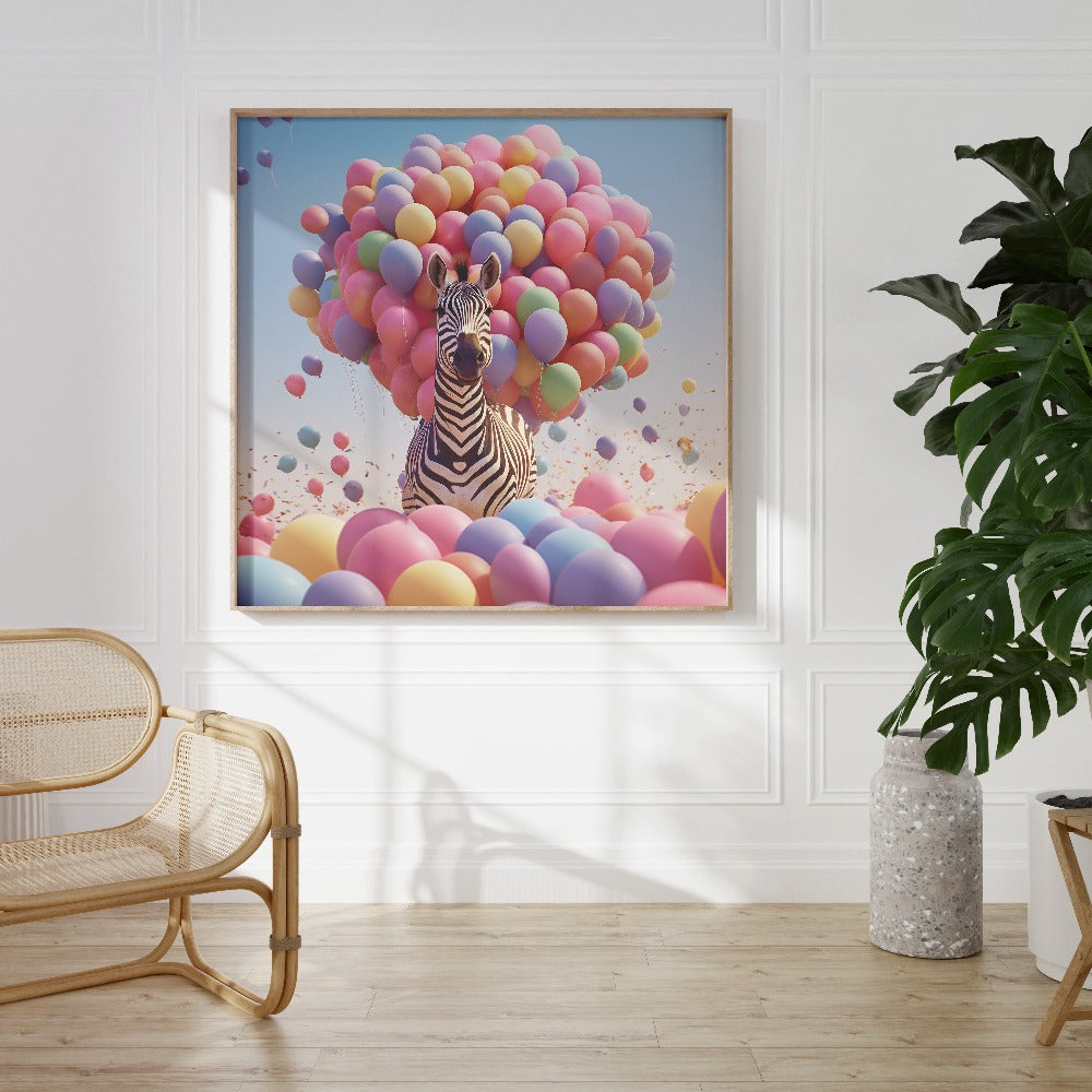 Pastel Balloons And The Zebra Wall Art Poster - Yililo