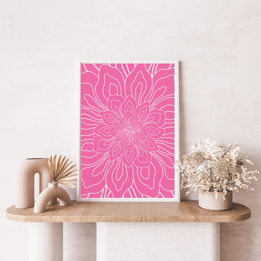 Bright Pink Flower Wall Art Poster A1, A2, A3, A4 - Yililo