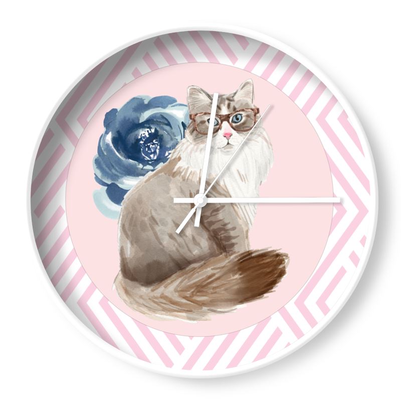 Pink Cat With Glasses Wall Clock - Yililo