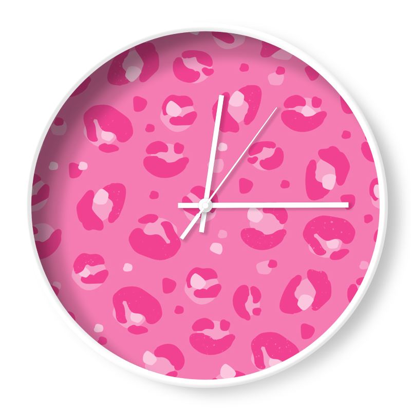 Dark Pink Leopard Print Wall Clock - Yililo