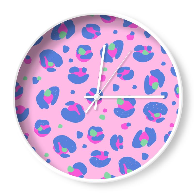 Pink Blue Leopard Print Wall Clock - Yililo