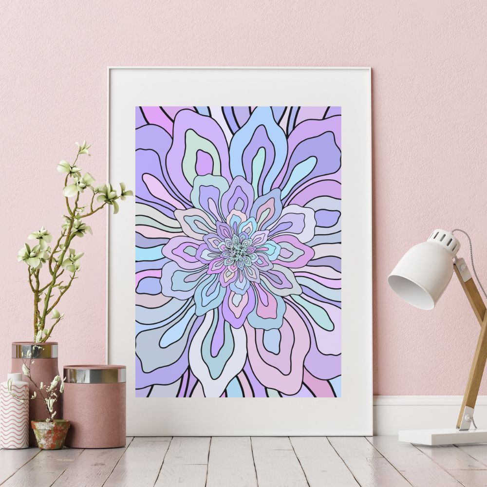 Lilac Colourful Pastel Flowers Wall Art Poster A1, A2, A3, A4 - Yililo