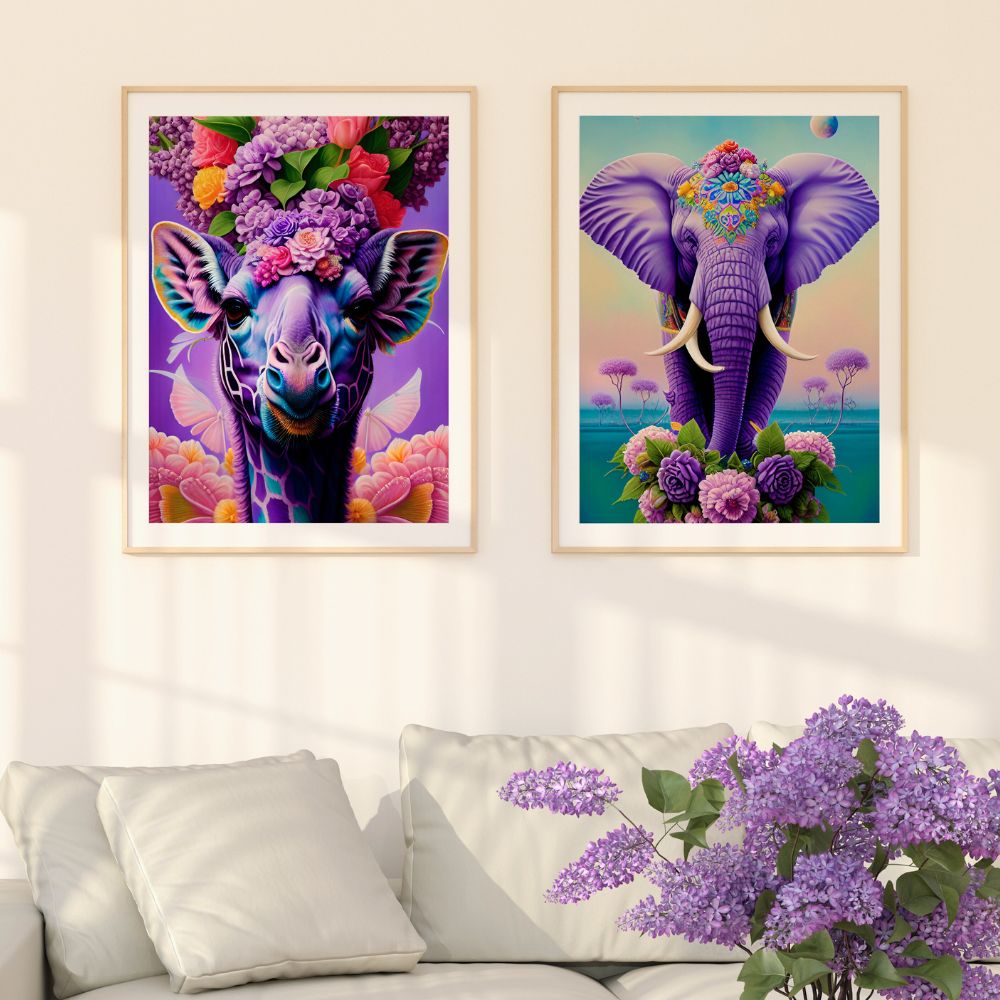 Der lila Elefant, feiner Wandkunstdruck
