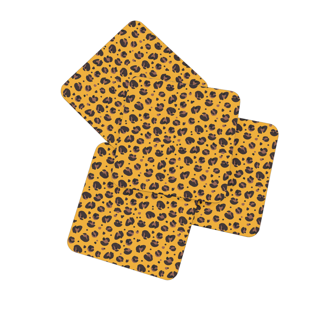 Yellow Brown Leopard Print Coasters Set Of 4 - Yililo