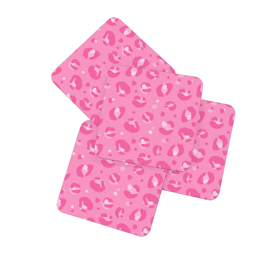 Dark Pink Leopard Print Coasters Set Of 4 - Yililo