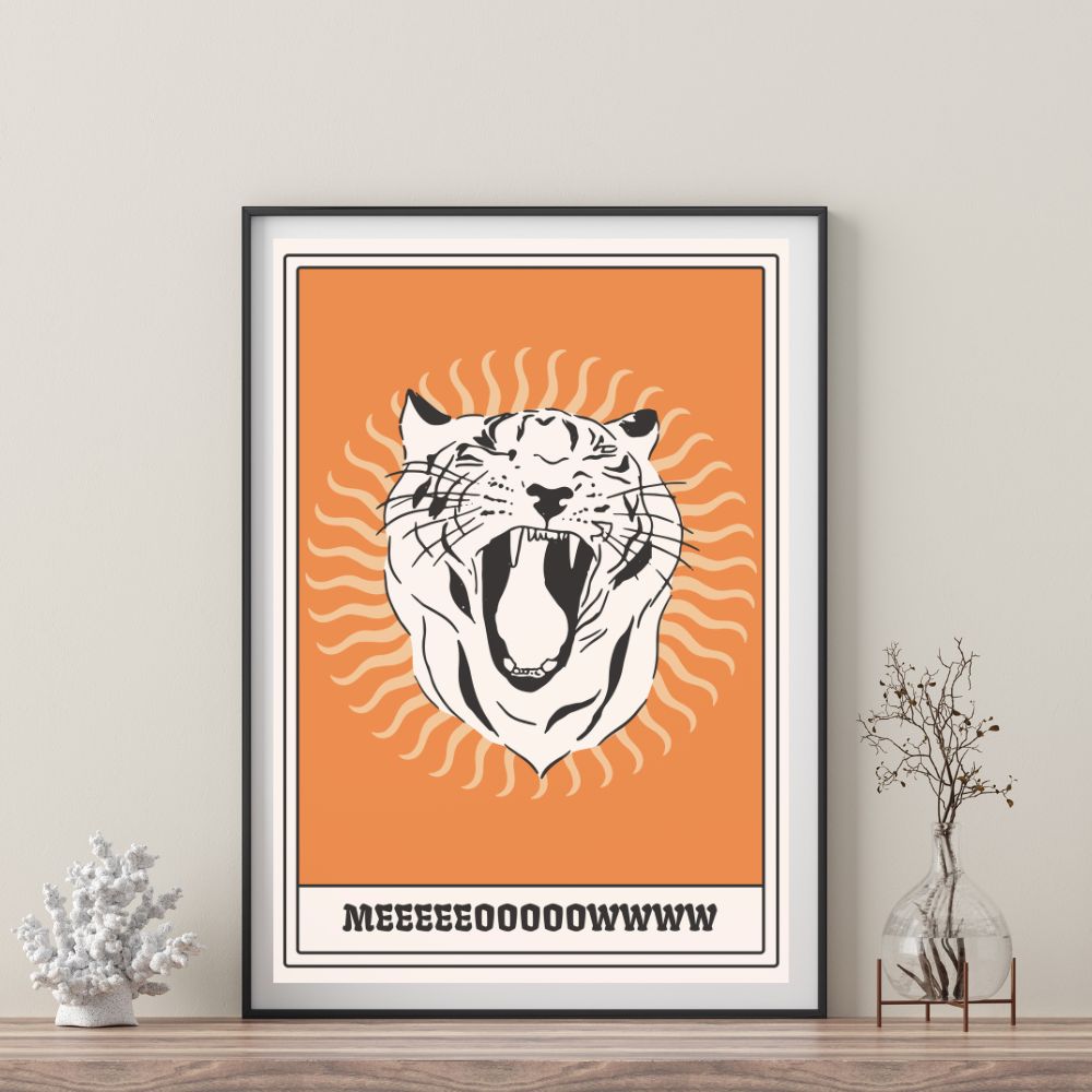 Orange Roaring Tiger Meow Wall Art Poster A1, A2, A3, A4 - Yililo
