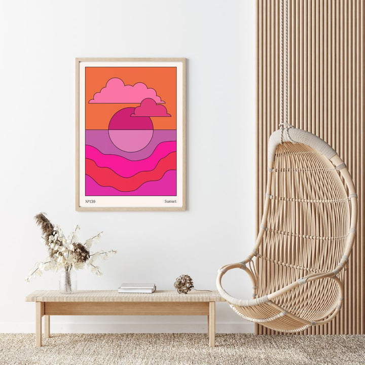 Pink Abstract Sunset Wall Art Poster A1, A2, A3, A4 - Yililo