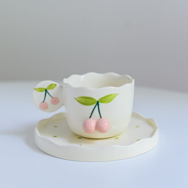 3D Cherry Coffee Cups and Saucers Set - Yililo