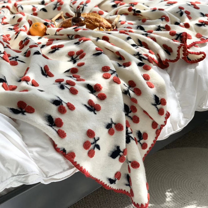 3D Red Cherry Throw Blanket - Yililo