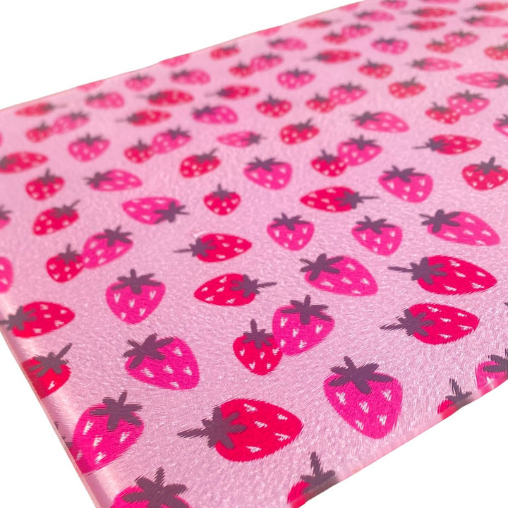 Pink Strawberry Glass Chopping Board Worktop Saver - Yililo