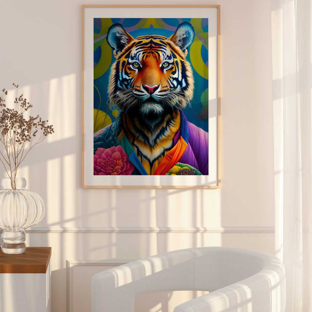 Der Tiger im Pullover, feiner Wandkunstdruck