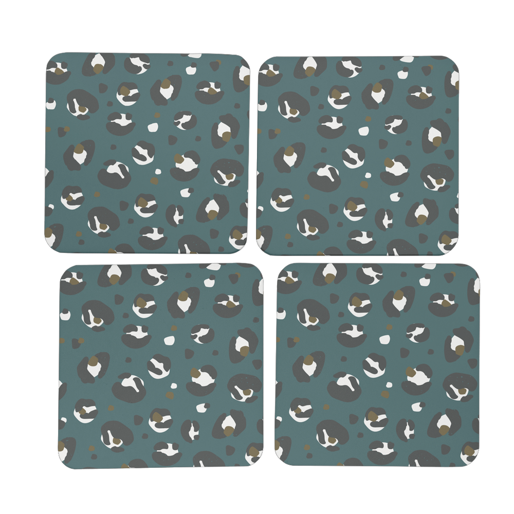 Dark Green Leopard Print Coasters Set Of 4 - Yililo