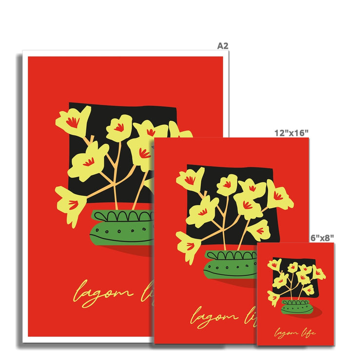 Yellow Flowers Red Wall Art Poster