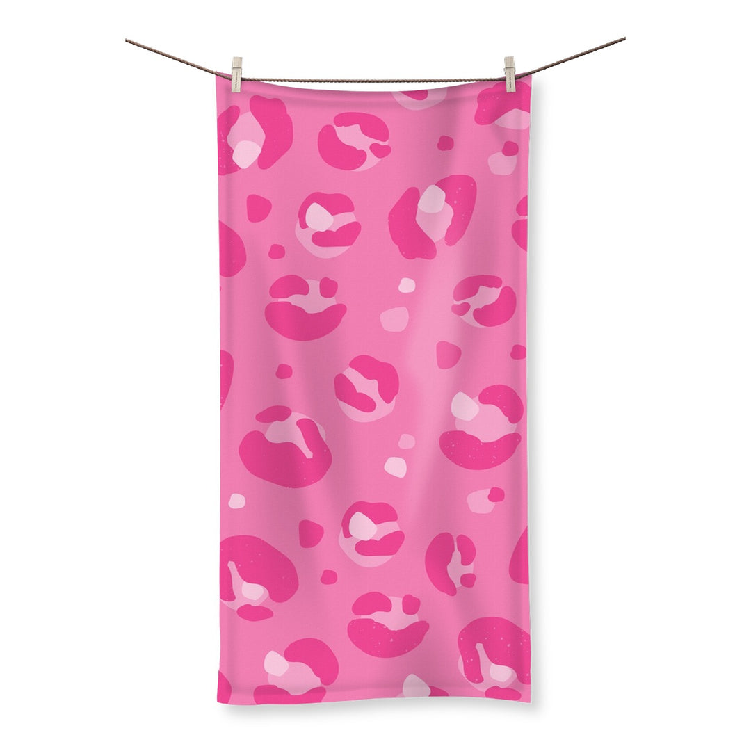 Dark Pink Leopard Print Bath Hand Towel - Yililo