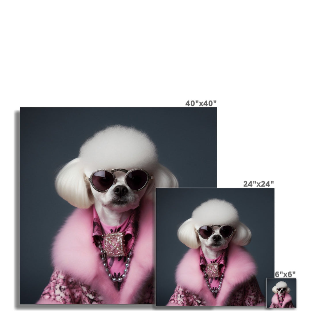 Funny Dog dressed in pink outfit Poster art