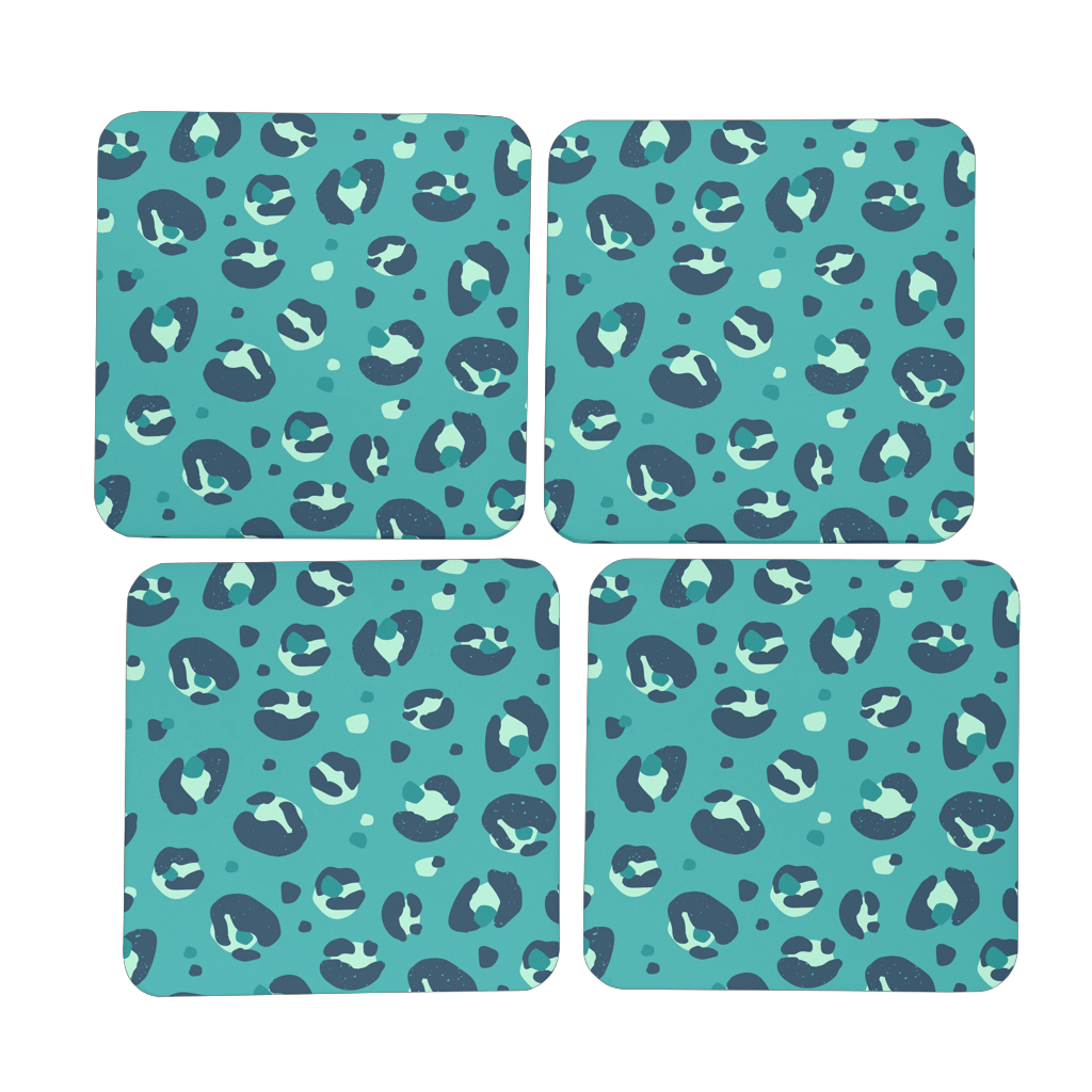 Teal Leopard Print Coasters Set Of 4 - Yililo