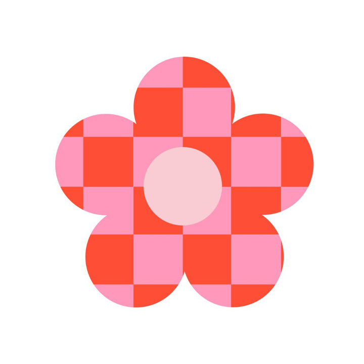 90s Pink Red Check Flower Cushion - Yililo