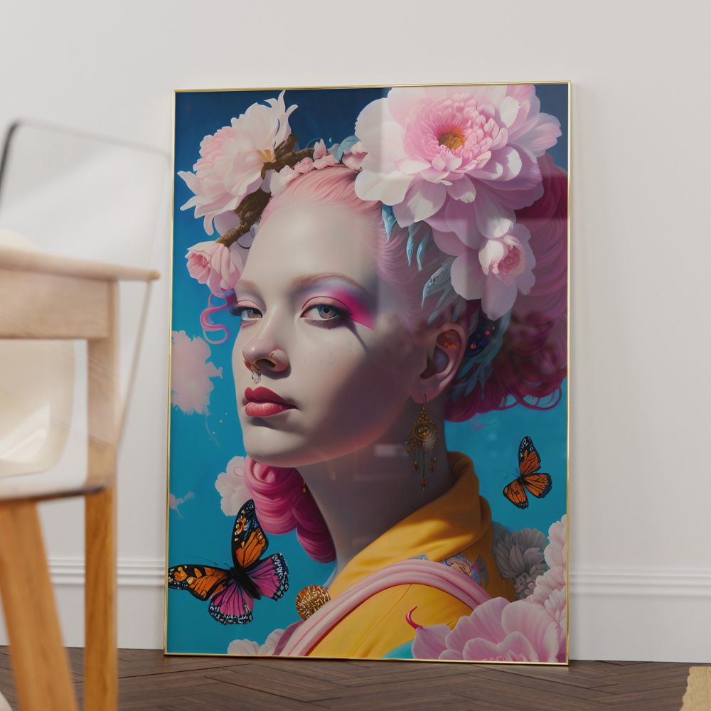 Pink Hair And Pink Flowers Wall Art Poster