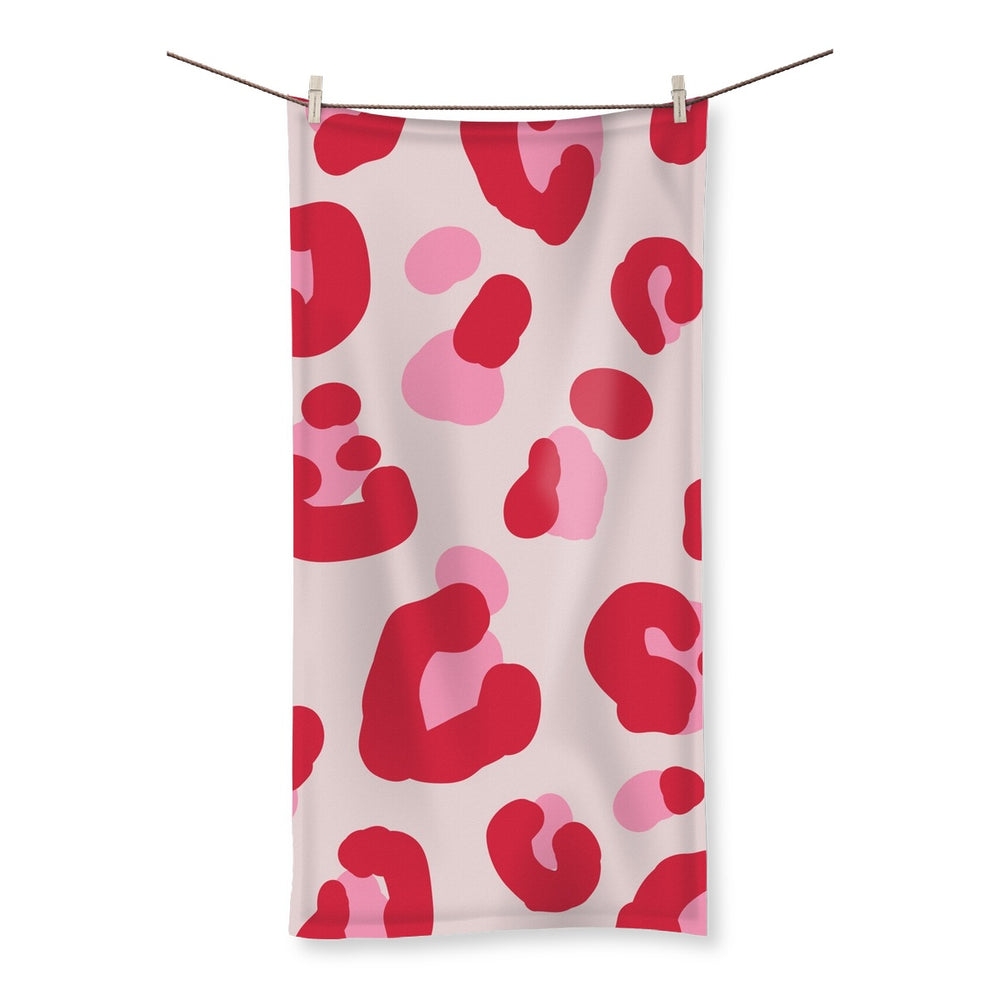 Red Pink Leopard Print Bath Hand Towel - Yililo