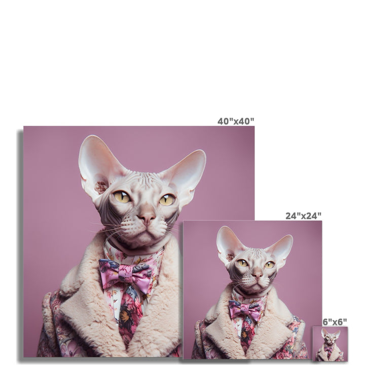 Cat wearing bow tie Pink funny cute wall art poster - sizes