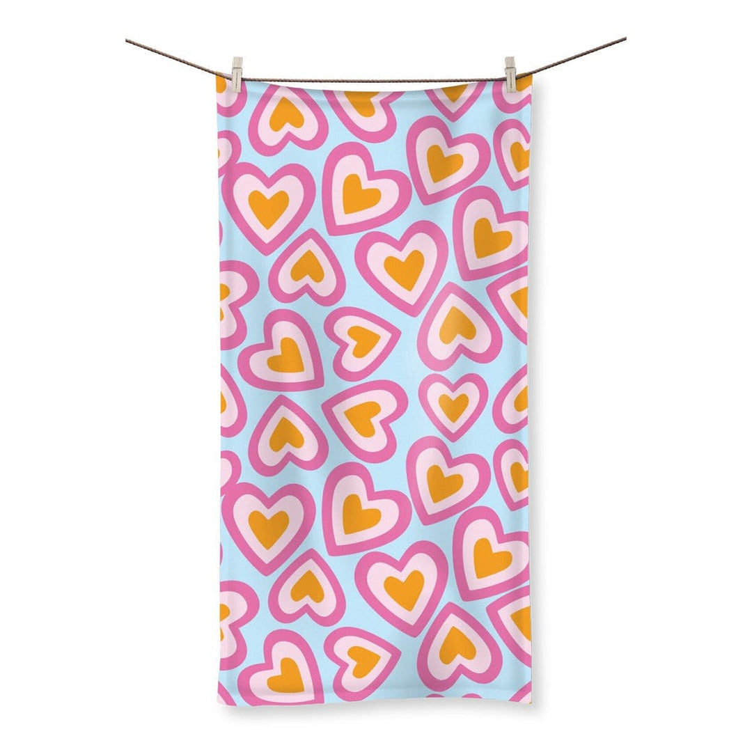 90s Blue Purple Heart Bath Hand Towel - Yililo