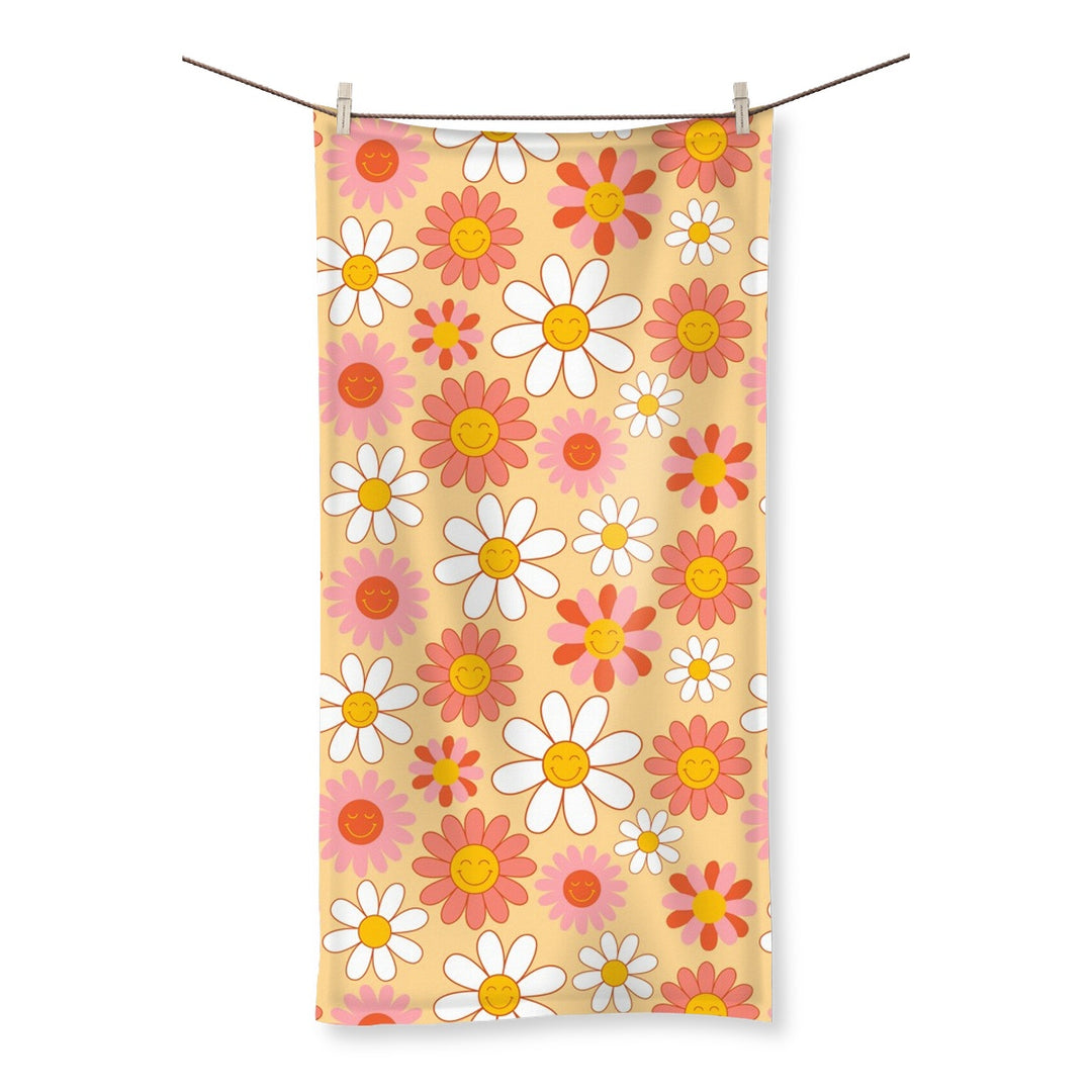 90s Peach Flower Bath Hand Towel - Yililo