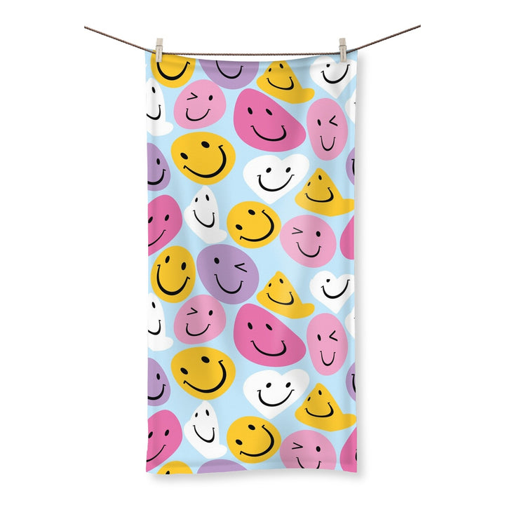 90s Smiley Blue Bath Hand Towel - Yililo