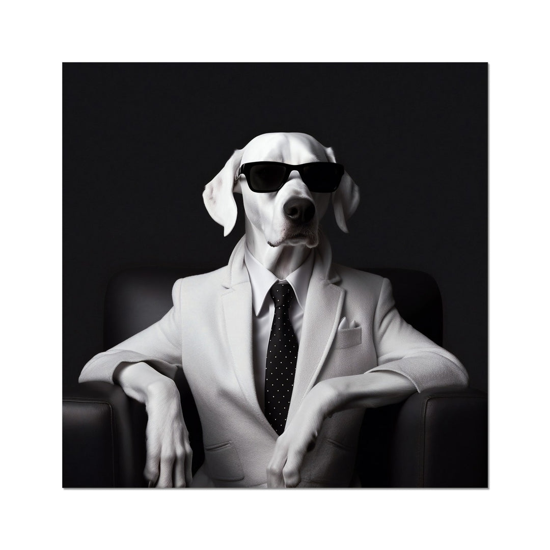 Boss Dog In White Suit Funny Wall Art Poster