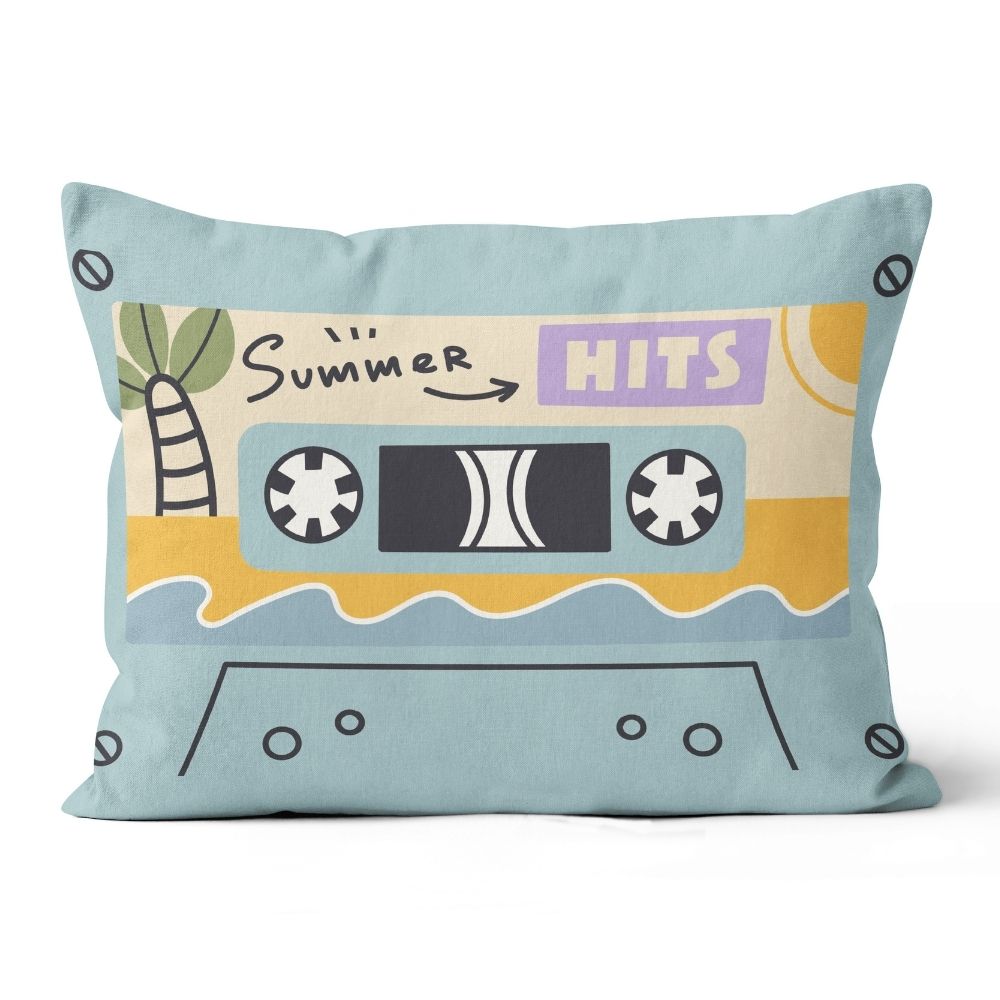 Blue Summer Hits Cassette Tape Retro Cushion - Yililo