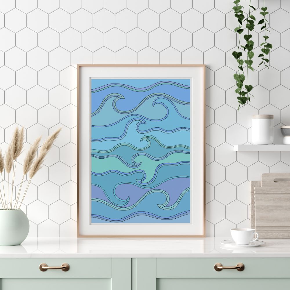 Blue Waves Wall Art Poster A1, A2, A3, A4 - Yililo