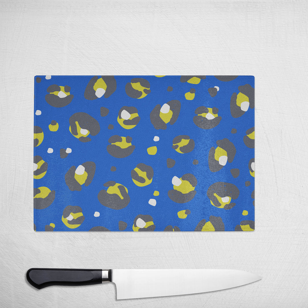 Blue Leopard Print Glass Chopping Board - Yililo