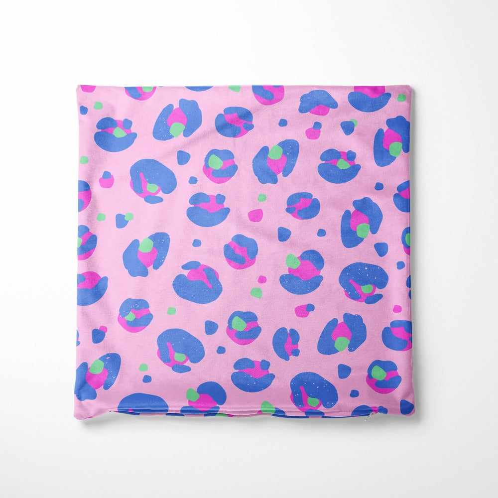 Pink Blue Leopard Print Cushion Cover 40cm - Yililo