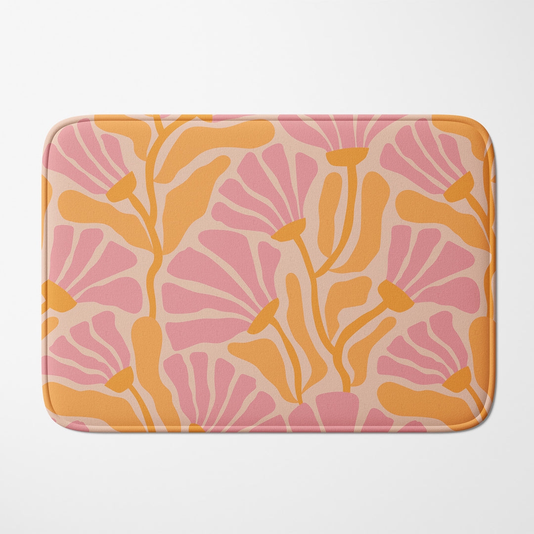 Boho Flower Pink Microfibre Bath Mat - Yililo