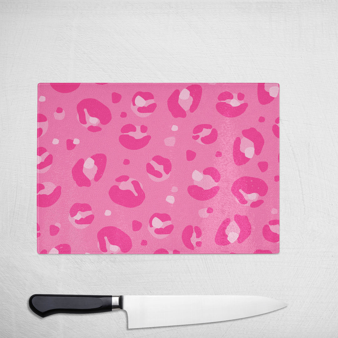 Bright Pink Leopard Print Glass Chopping Board - Yililo