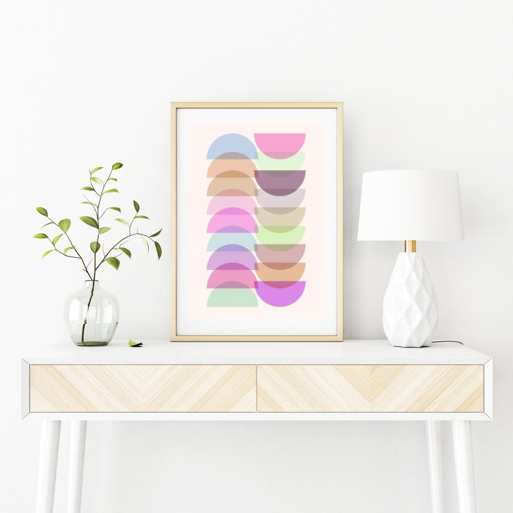 Colourful Semi Circles Wall Art Poster A1, A2, A3, A4 - Yililo