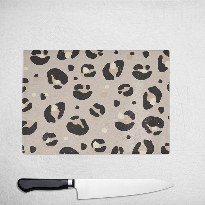 Cream Leopard Print Colourful Glass Chopping Board