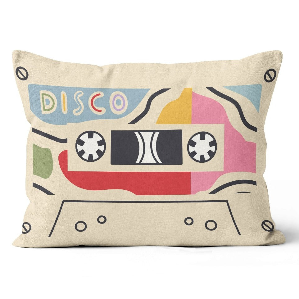 Cream Disco Cassette Tape Retro Cushion Pillow - Yililo