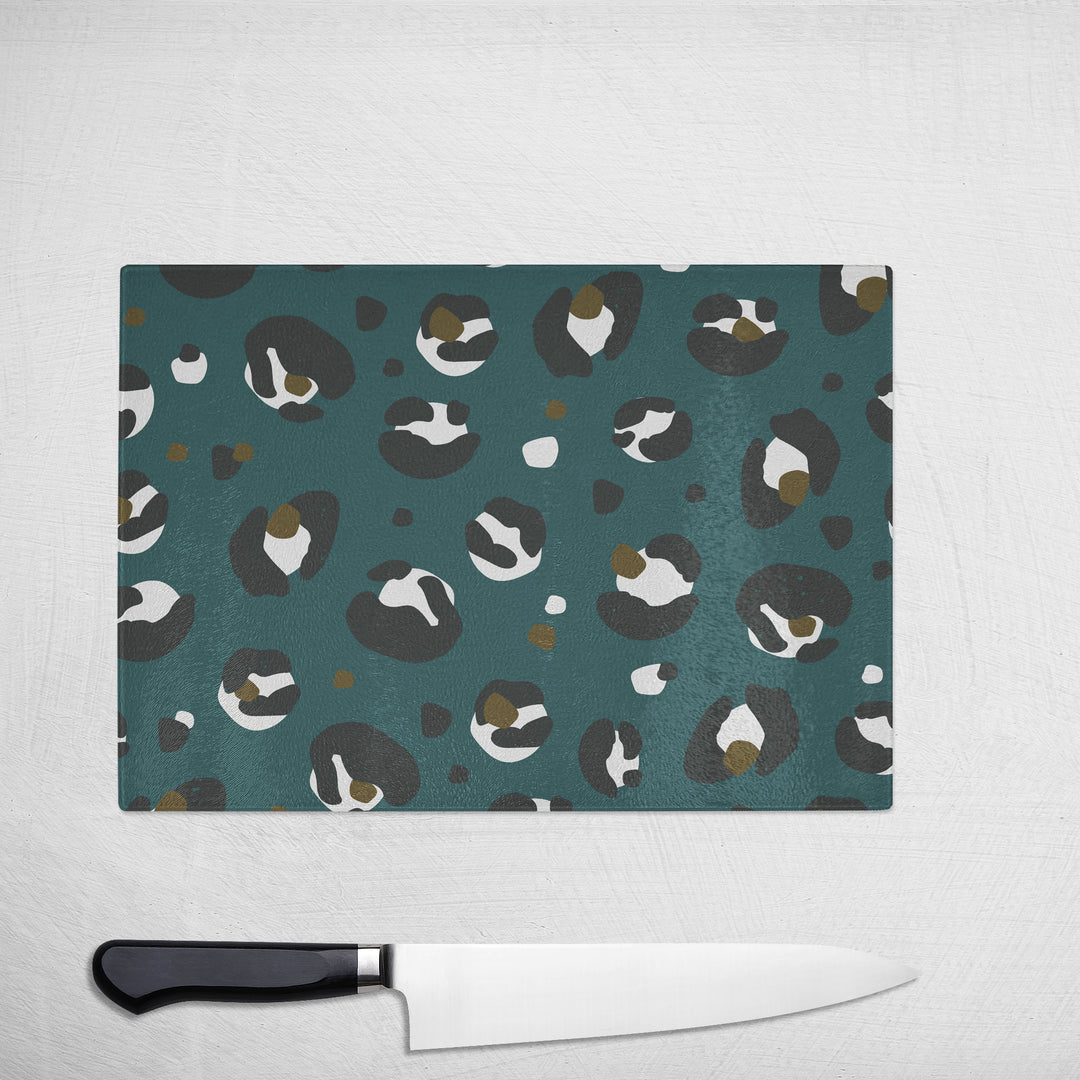 Dark Green Leopard Print Glass Chopping Board - Yililo