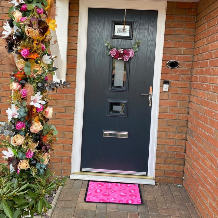 Dark Pink Leopard Print Doormat - Yililo