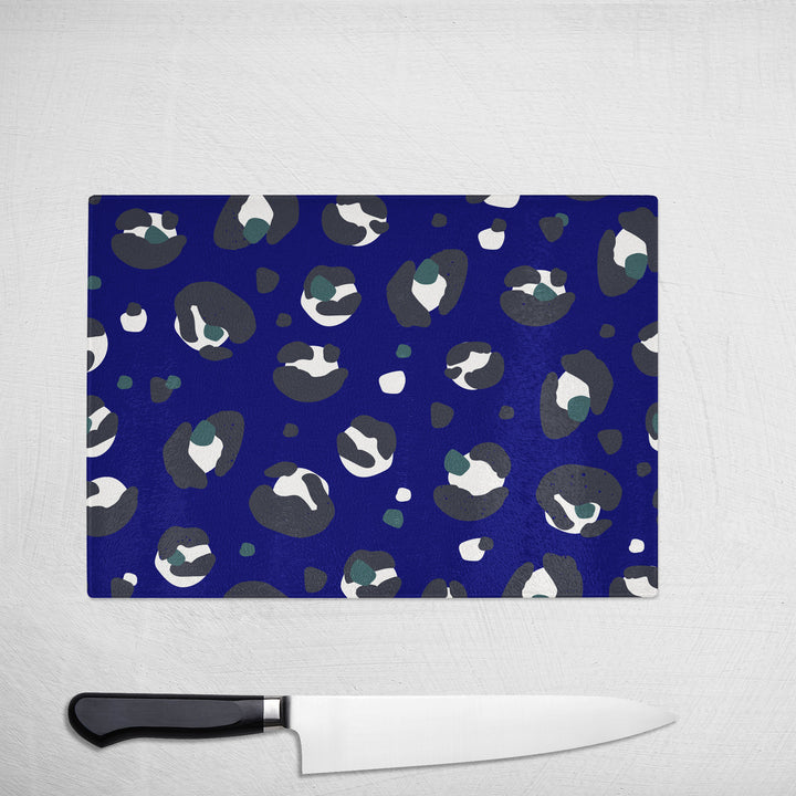 Dark Blue Leopard Print Colourful Glass Chopping Board
