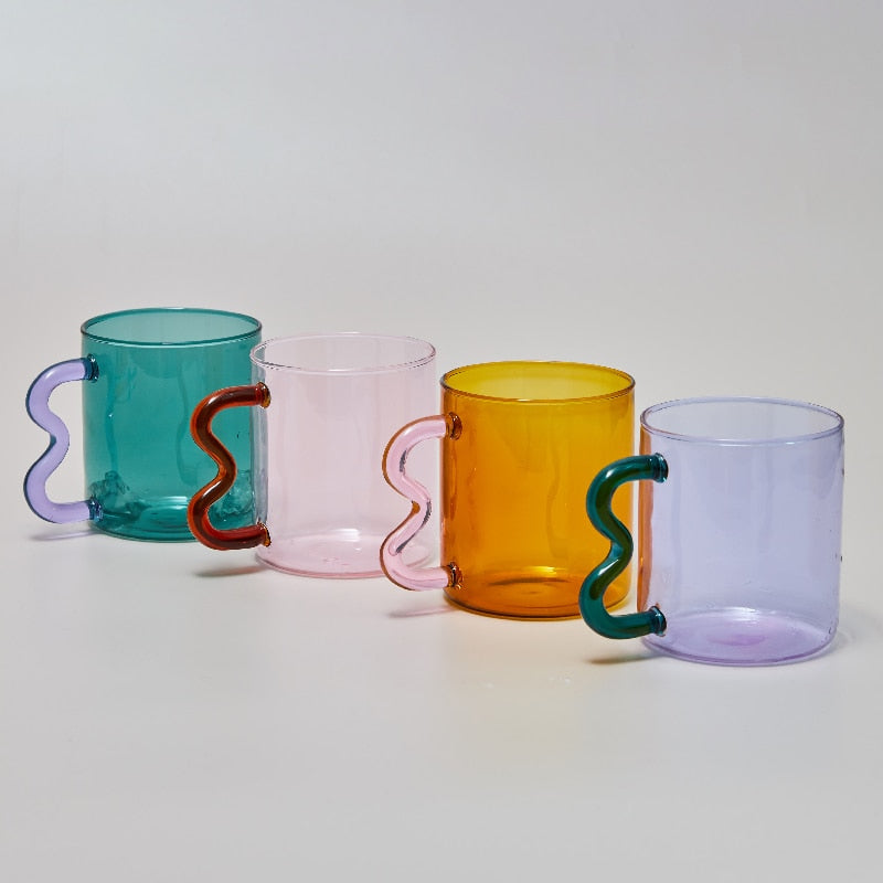 Glass Cup With Wavy Coloured Handle - Yililo