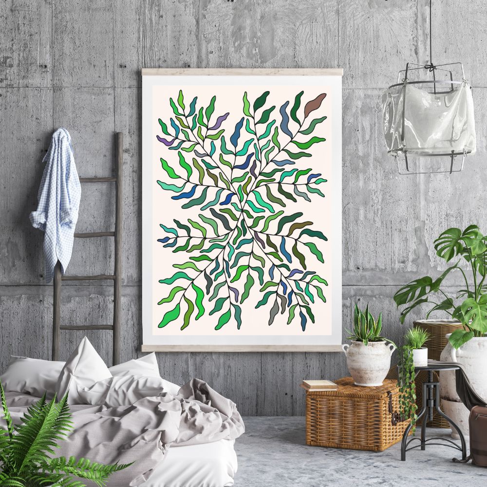 Green Leaf Wall Art Poster A1, A2, A3, A4 - Yililo