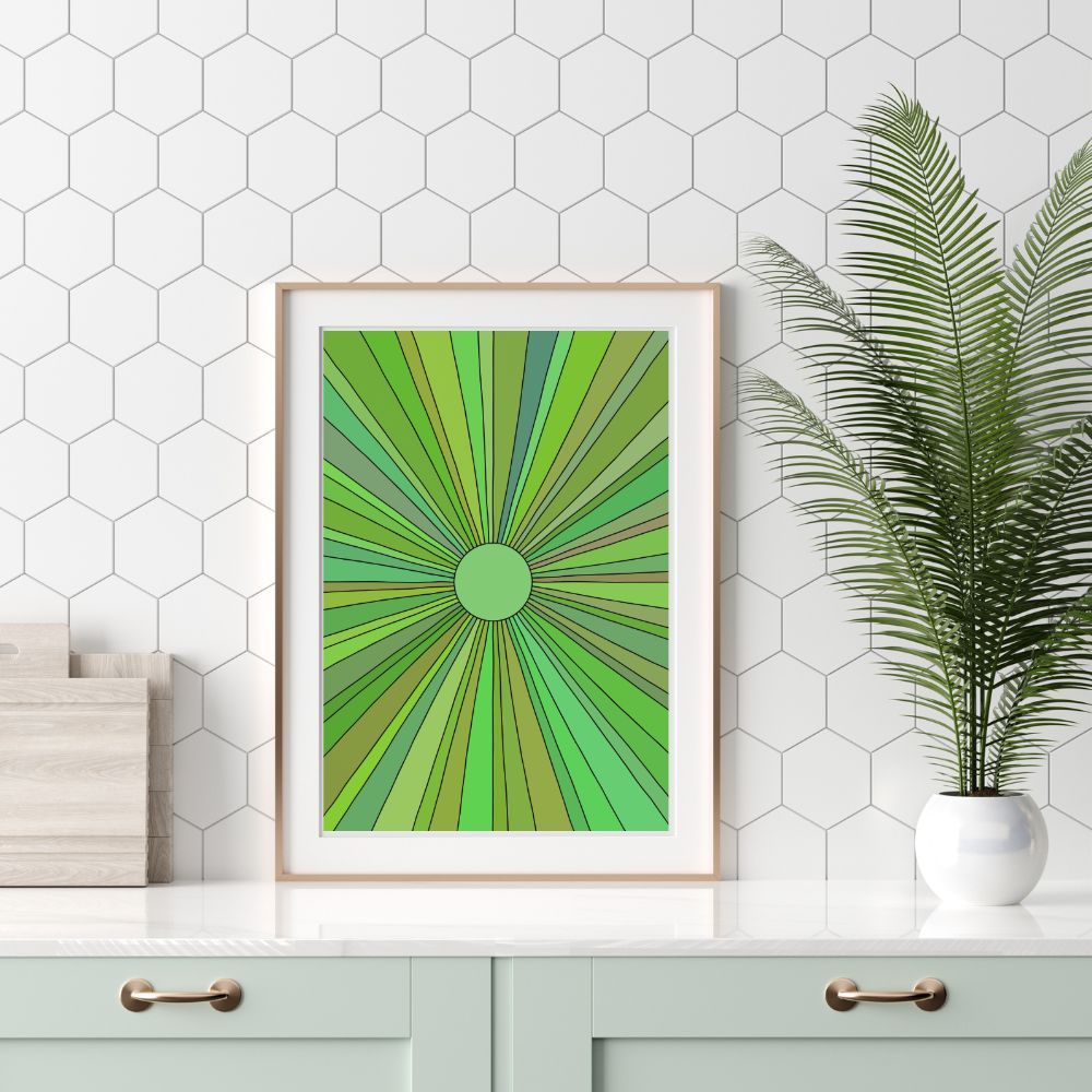 Green Sunbeam Wall Art Poster A1, A2, A3, A4 - Yililo