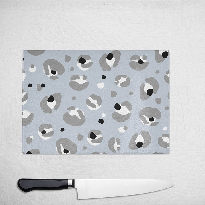 Grey Leopard Print Glass Chopping Board