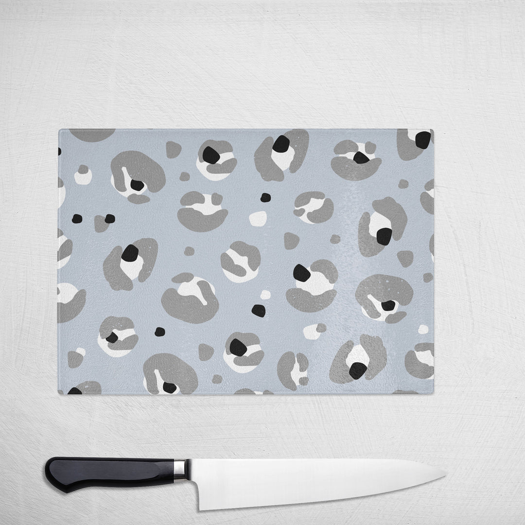 Grey Leopard Print Glass Chopping Board - Yililo