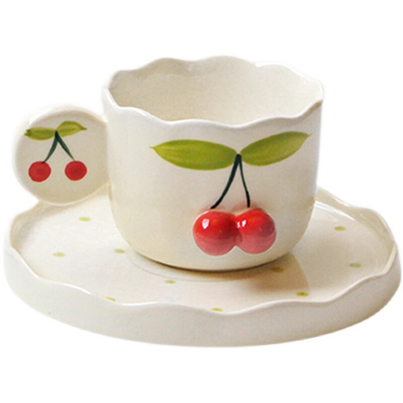 3D Cherry Coffee Cups and Saucers Set - Yililo