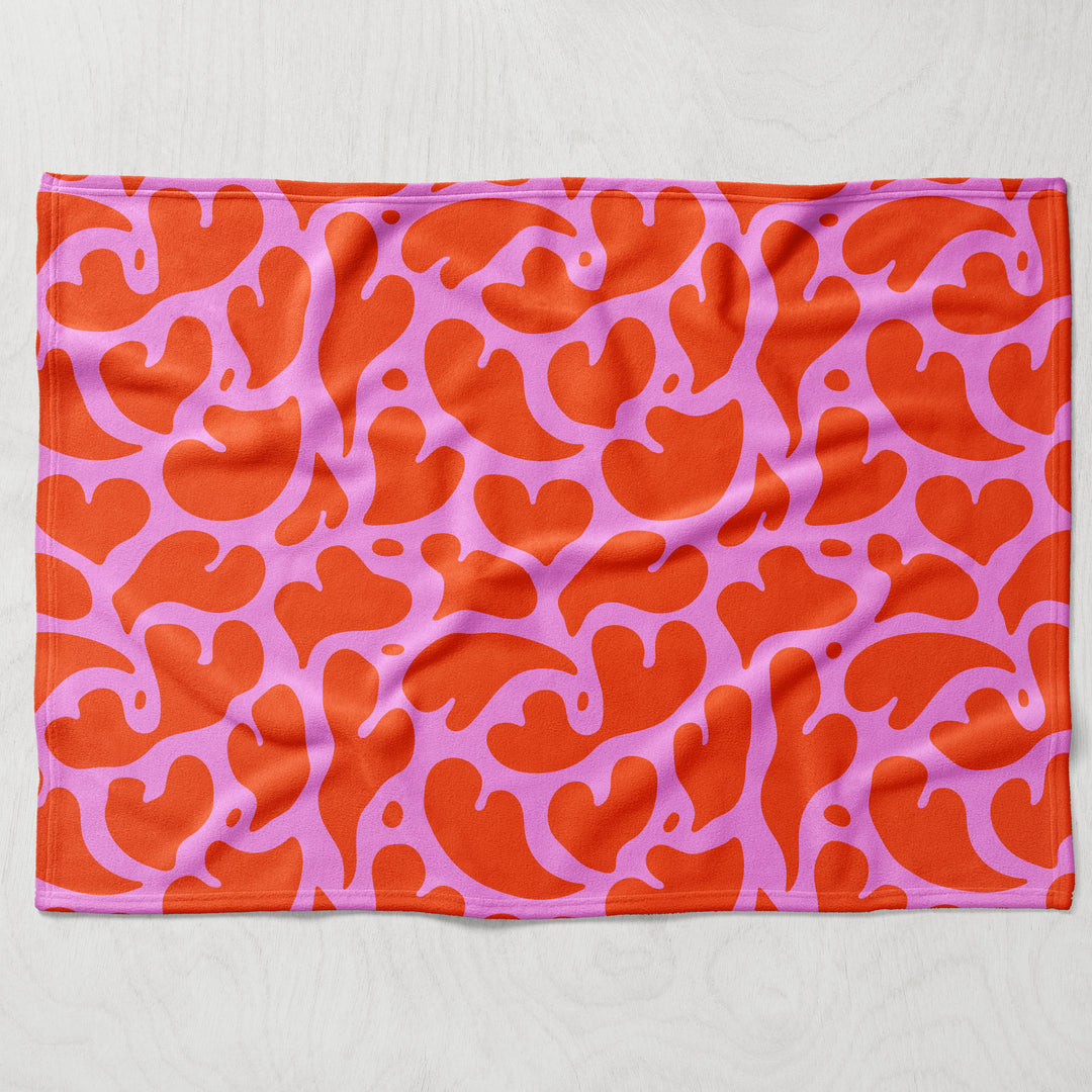 Red And Lilac Heart Fleece Blanket - Yililo